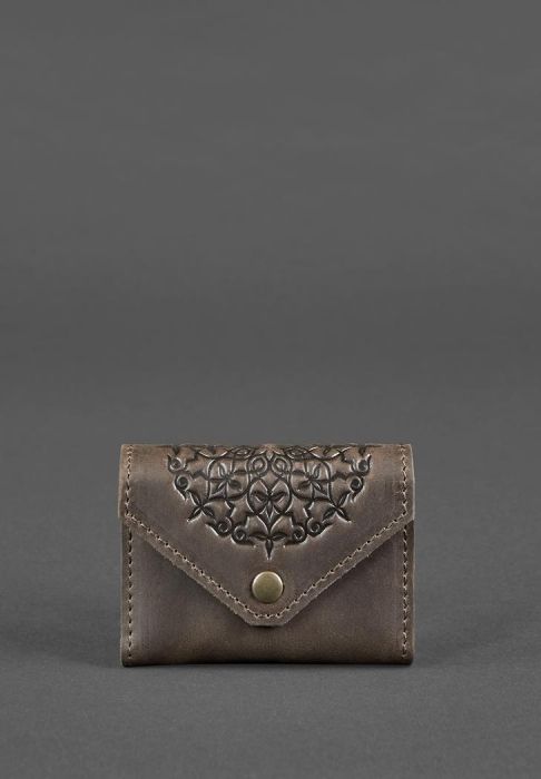 Кожаный кард-кейс 3.0 темно-коричневый Crazy Horse с мандалой