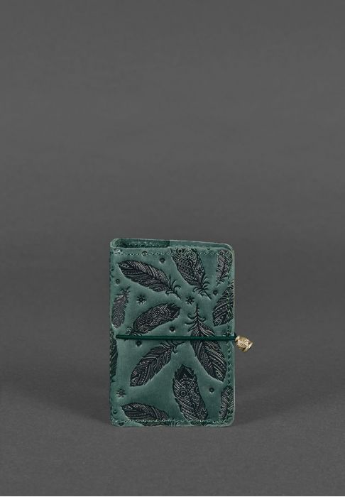 Шкіряний кард-кейс 7.0 зелений з пір'ям