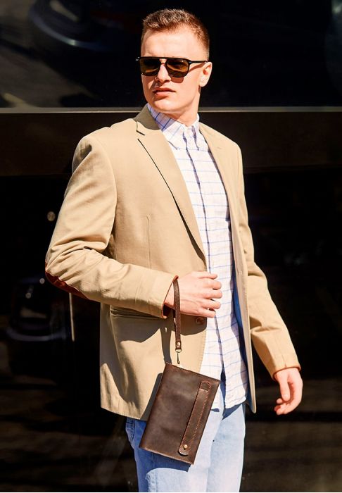 Фото Кожаный мужской клатч-барсетка 3.0 темно-коричневый Crazy Horse