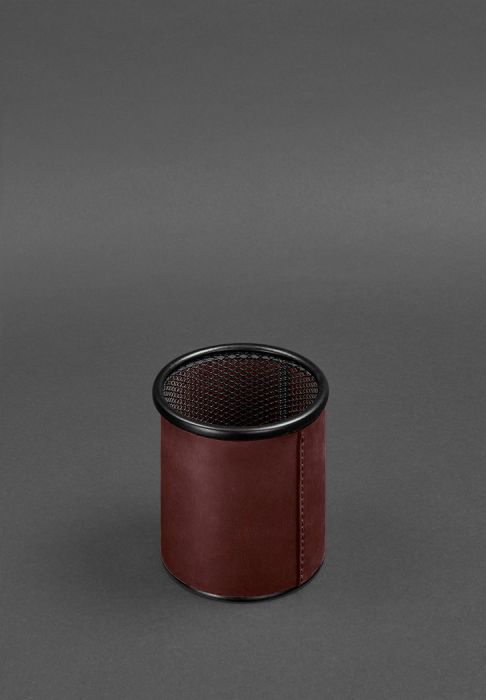 Стакан для ручек в кожаном чехле бордовый Crazy Horse