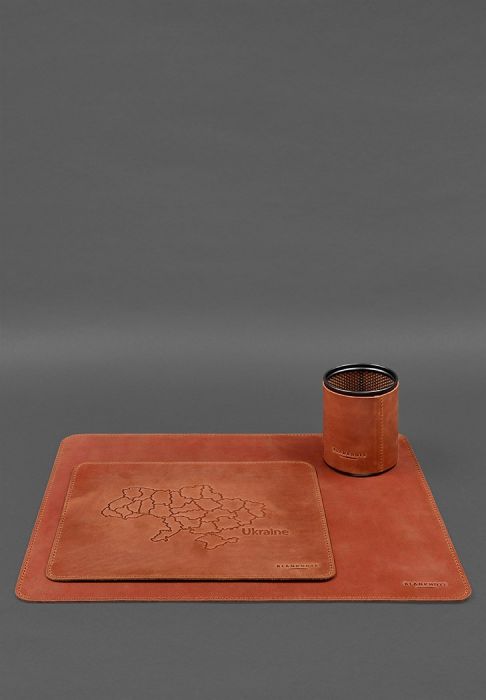 Фото Настольный набор из натуральной кожи  5.0 с картой Украины светло-коричневый Crazy Horse (BN-set-5-k-kr)