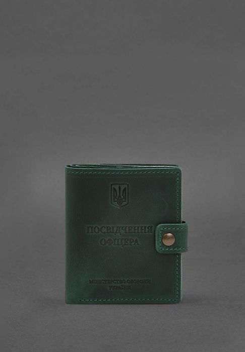 Фото Шкіряна обкладинка-портмоне для посвідчення офіцера з кишенею для жетона 11.1 зелена Crazy Horse (BN-OP-11-1-iz)