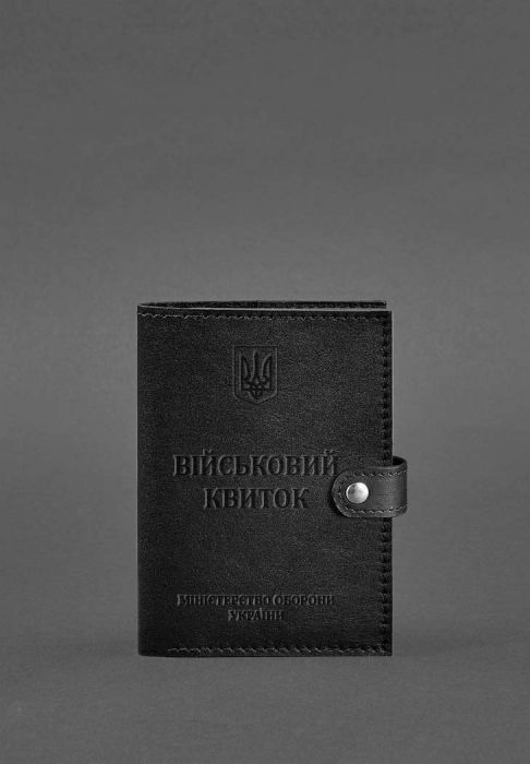 Фото Шкіряна обкладинка-портмоне для військового квитка 15.0 Чорна (BN-OP-15-g)