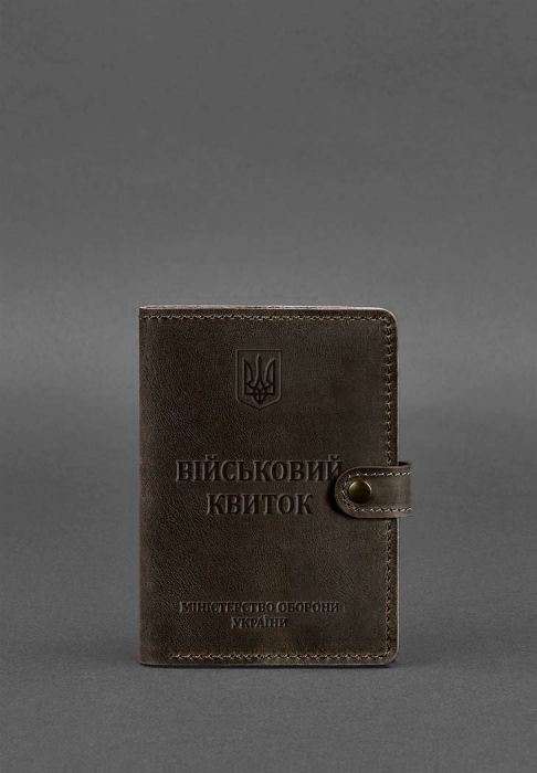 Фото Шкіряна обкладинка-портмоне для військового квитка 15.0 темно-коричнева Crazy Horse (BN-OP-15-o)