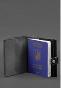 Фото Кожаная обложка-портмоне на паспорт с гербом Украины 25.0 Черная (BN-OP-25-g)
