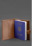 Фото Кожаная обложка-портмоне на паспорт с гербом Украины 25.0 Светло-коричневая (BN-OP-25-k)