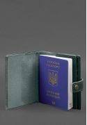 Фото Кожаная обложка-портмоне на паспорт с гербом Украины 25.0 Зеленая (BN-OP-25-malachite)