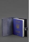 Фото Кожаная обложка-портмоне на паспорт с гербом Украины 25.0 темно-синяя (BN-OP-25-navy-blue)
