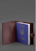 Фото Кожаная обложка-портмоне на паспорт с гербом Украины 25.0 Бордовая (BN-OP-25-vin)