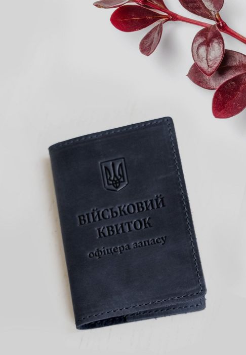 Шкіряна обкладинка для військового квитка офіцера запасу 8.0 темно-синя Crazy Horse