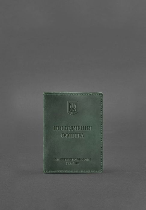 Кожаная обложка для удостоверения офицера 9.0 зеленая Crazy Horse