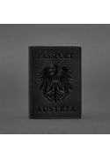 Фото Шкіряна обкладинка для паспорта з австрійським гербом чорна Crazy Horse (BN-OP-AT-g-kr)