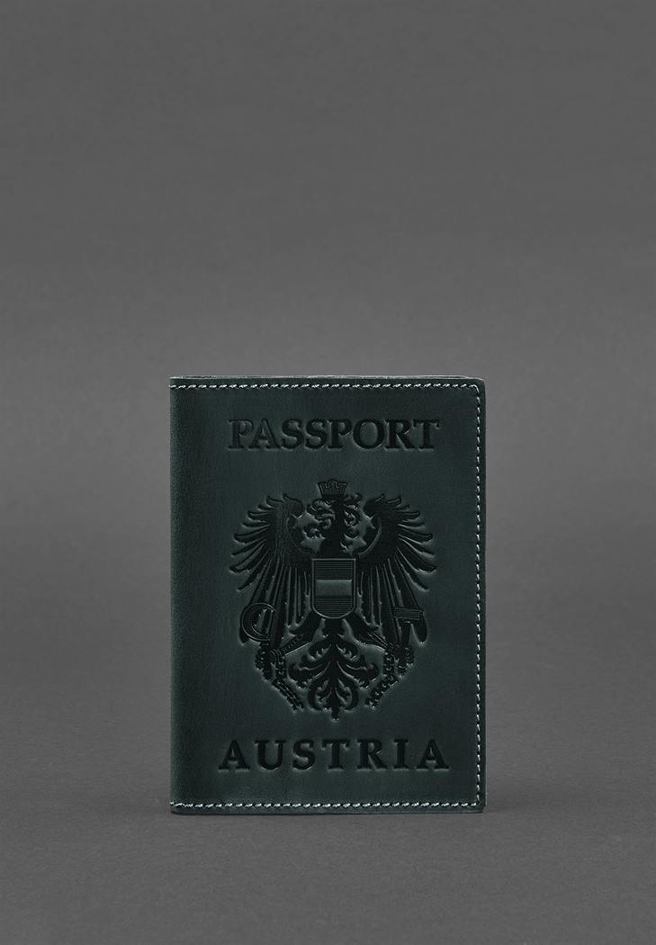 Фото Кожаная обложка для паспорта с австрийским гербом зеленая Crazy Horse (BN-OP-AT-iz)