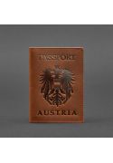 Фото Кожаная обложка для паспорта с австрийским гербом светло-коричневая Crazy Horse (BN-OP-AT-k-kr)