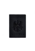 Фото Шкіряна обкладинка для паспорта з австрійським гербом темно-синя Crazy Horse (BN-OP-AT-nn)