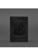 Фото Шкіряна обкладинка для паспорта з польським гербом чорна Crazy Horse (BN-OP-PL-g-kr)