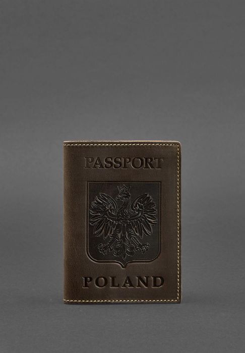 Кожаная обложка для паспорта с польским гербом темно-коричневая Crazy Horse
