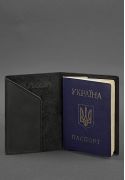 Фото Шкіряна обкладинка для паспорта з українським гербом чорна (BN-OP-UA-g-kr)