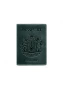 Фото Кожаная обложка для паспорта с украинским гербом зеленая