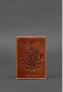 Фото Кожаная обложка для паспорта с украинским гербом светло-коричневая