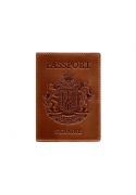 Фото Кожаная обложка для паспорта с украинским гербом светло-коричневая