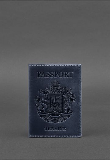 Кожаная обложка для паспорта с украинским гербом синяя