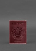 Фото Кожаная обложка для паспорта с украинским гербом бордовая