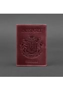 Фото Кожаная обложка для паспорта с украинским гербом бордовая