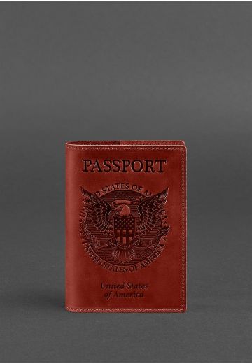 Кожаная обложка для паспорта коралловая с американским гербом