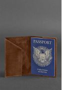 Фото Кожаная обложка для паспорта с американским гербом светло-коричневая