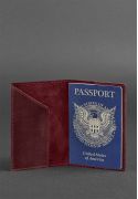 Фото Кожаная обложка для паспорта с американским гербом бордовая