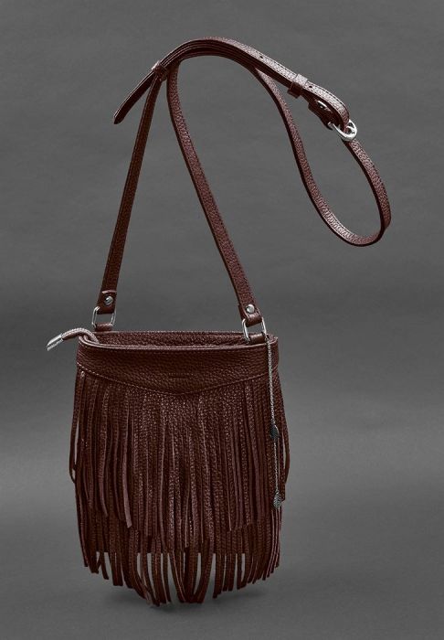Фото Шкіряна жіноча сумка з бахромою міні-кроссбоді Fleco бордова (BN-BAG-16-marsala)