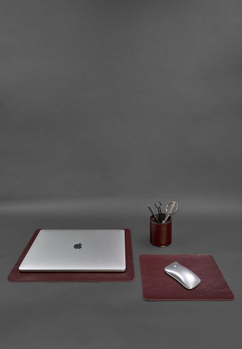 Набор для рабочего стола из натуральной кожи 1.0 бордовый краст