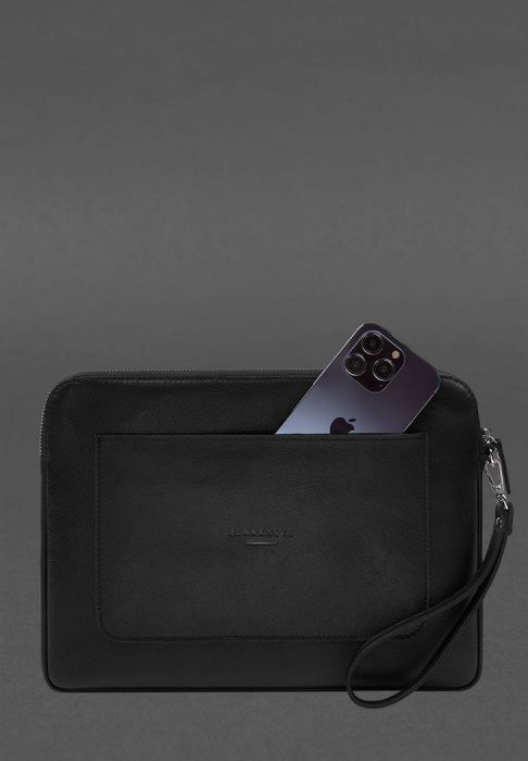 Фото Кожаный чехол для ноутбука на молнии с карманом и хлястиком на руку Черный (BN-GC-29-g)