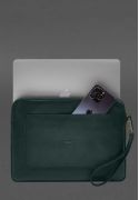 Фото Шкіряний чохол для ноутбука на блискавці з кишенею та хлястиком на руку Зелений (BN-GC-29-malachite)