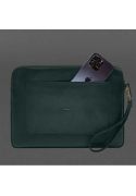 Фото Кожаный чехол для ноутбука на молнии с карманом и хлястиком на руку Зеленый (BN-GC-29-malachite)