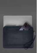 Фото Кожаный чехол для ноутбука на молнии с карманом и хлястиком на руку Синий (BN-GC-29-navy-blue)