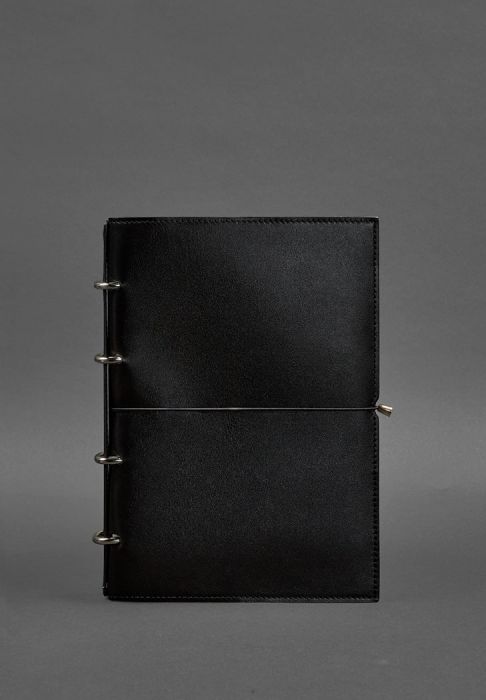 Кожаный блокнот А4 на кольцах (софт-бук) 9.0 в мягкой обложке черный глянец (BN-SB-9-A4-soft-ygol) фото