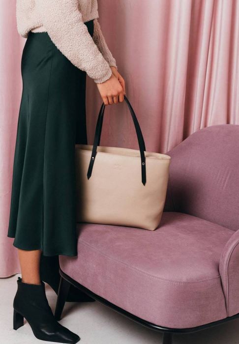 Кожаный шоппер Walker Mini светло-бежевый флотар