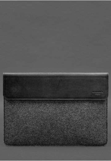 Чехол-конверт с клапаном кожа+фетр для MacBook 15" Черный  Crazy Horse