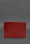 Кожаный чехол для ноутбука на молнии с хлястиком и карманом Красный - Фото 2 