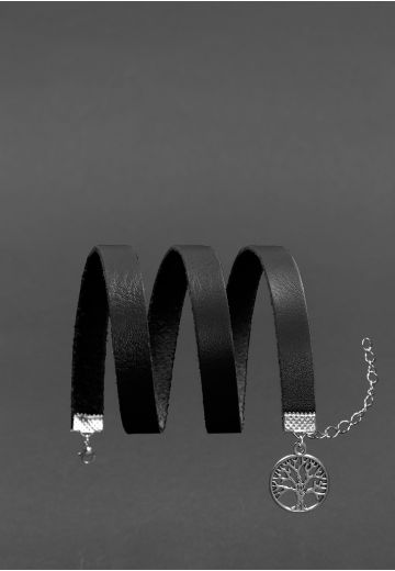 Женский кожаный браслет - лента черный