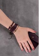 Фото Женский кожаный браслет с кольцом бордовый