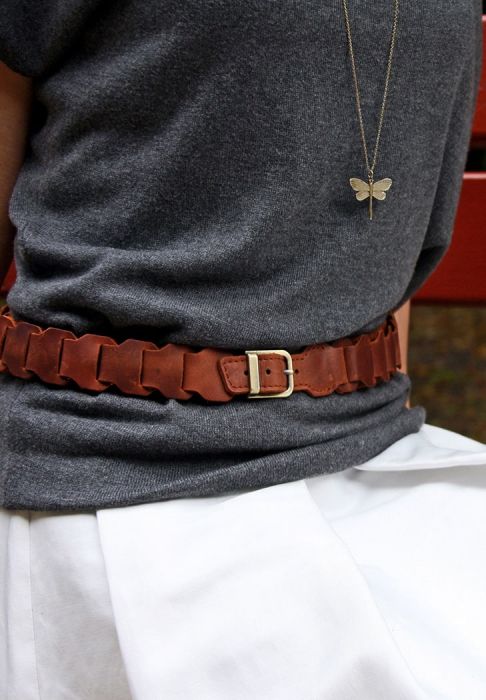 Фото Женский кожаный бохо-ремень светло-коричневый