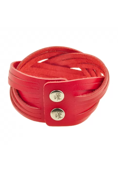 Фото Женский кожаный браслет-косичка коралловый