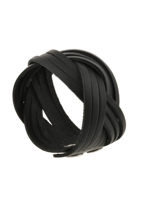 Фото Кожаный браслет косичка черный