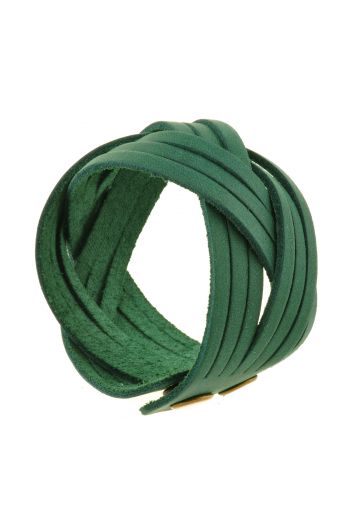 Шкіряний браслет косичка зелений