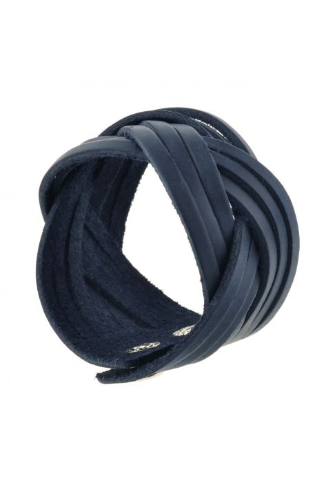 Фото Женский кожаный браслет косичка синий