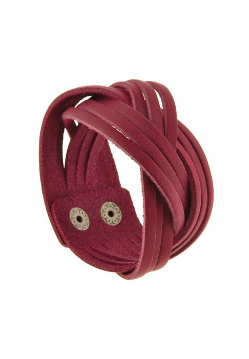 Фото Женский кожаный браслет косичка бордовый