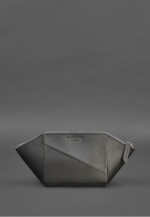 Фото Жіноча чорна шкіряна косметичка Краст